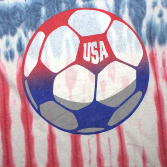 Vintage USA Soccer Football Tie-Dye T-Shirt White Red Blue Size XL - Picture 2 of 5